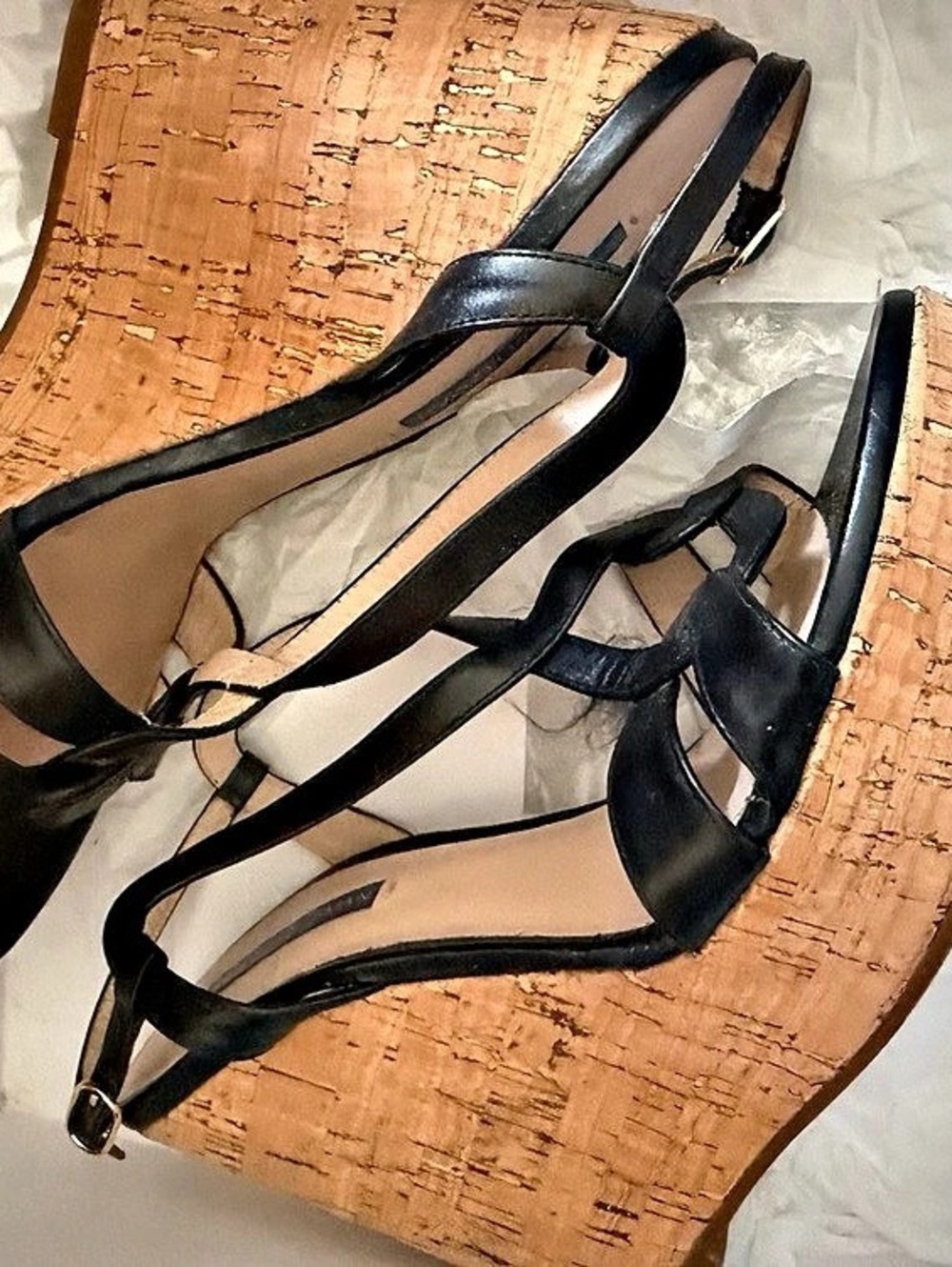 Stuart Weitzman Black Cork Wedge Sandals Size US 6.5